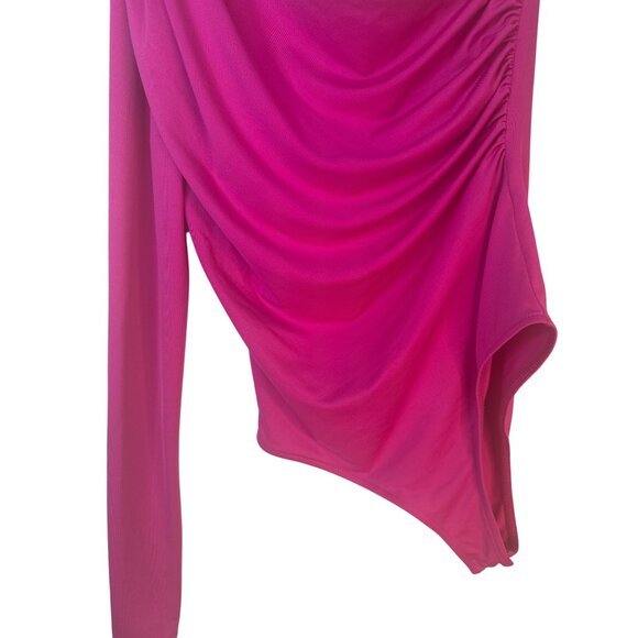 2/$30 ZARA Hot Pink Small Asymmetrical One Shoulder Bodysuit - Picture 7 of 12